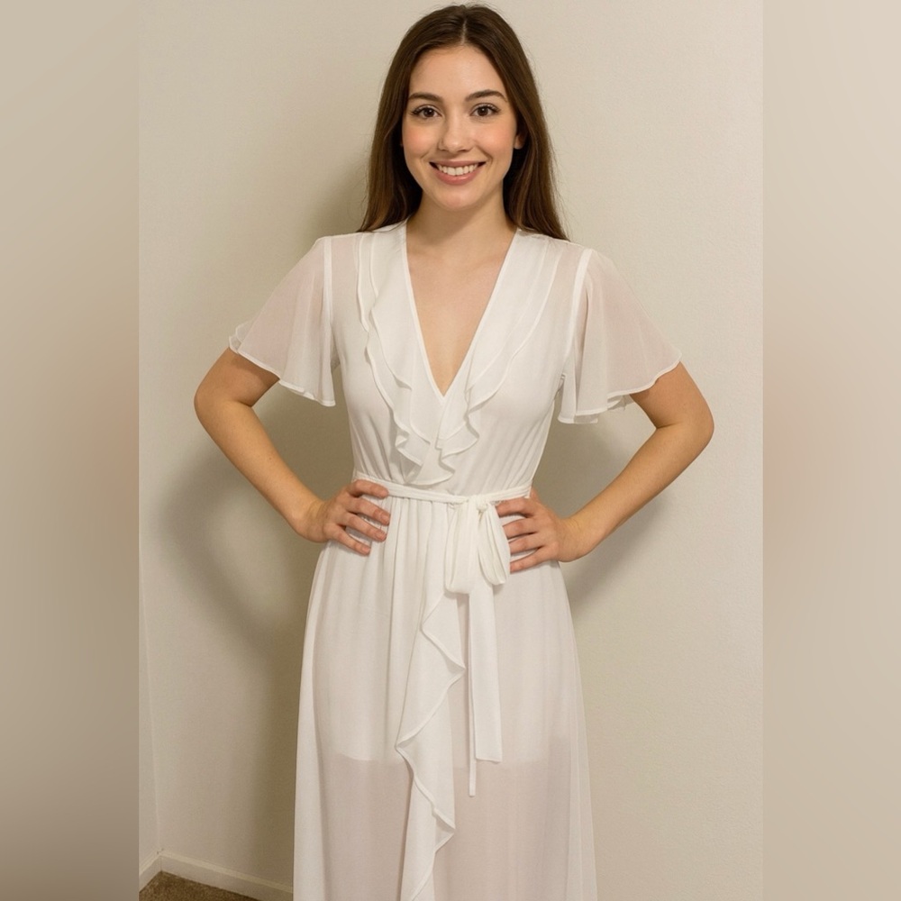 #45 Preowned flora wrap around see through sheer chiffon dress, night …